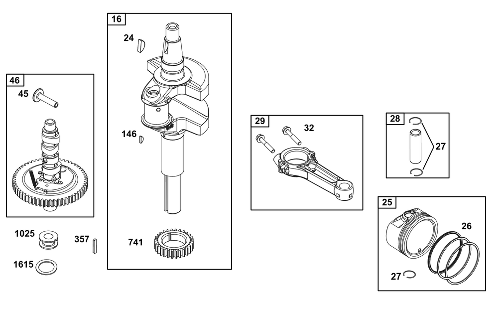 Crankshaft Group Diagram and Parts List for 356777-0048-B5 200000 - 399999 Briggs and Stratton Engine